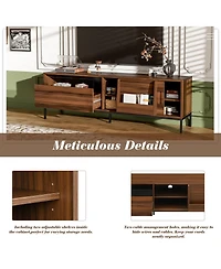 Rainsken Tv Stand for TVs up to 75 Inches, Media Console Entertainment Center with Drawer, Sliding Doors and Adjustable Shelves for Living Room