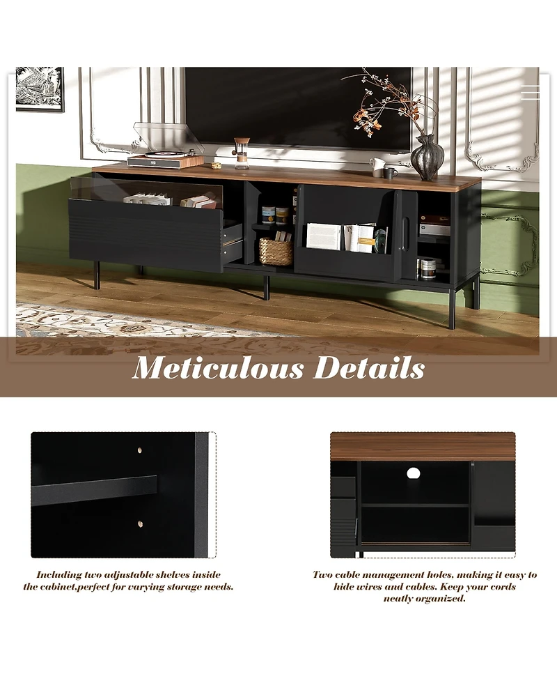 Rainsken 70.8 Media Console for Up to 75 TVs, Entertainment Center with Drawer, Sliding Doors and Adjustable Shelves for Living Room