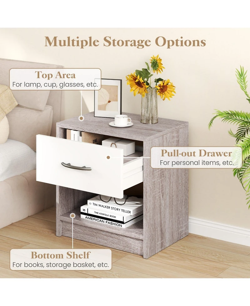 Gouun Bedside Table Nightstand with Drawer and Open Shelf