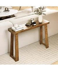 Gouun 43 in Solid Rubber Wood Narrow Console Table with 2 in Thick Tabletop