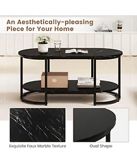 Gouun 39.5 in Faux Marble 2-Tier Coffee Table with Metal Frame