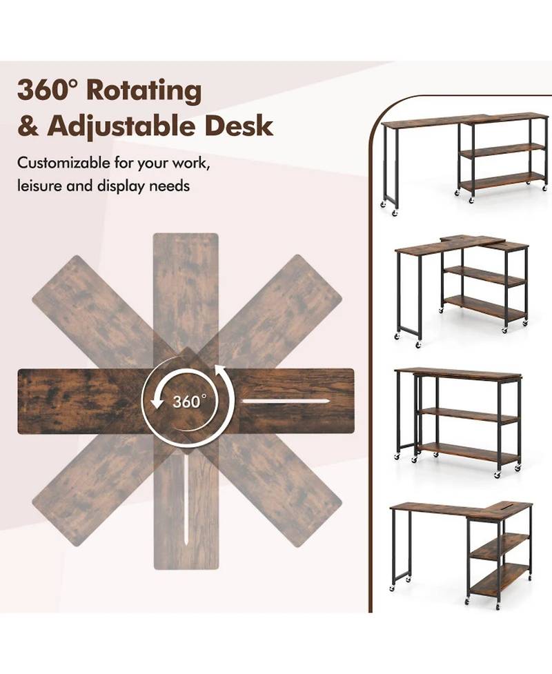 Gouun 360-Degree Rotating Sofa Side Table with Wheels and Storage, 40-60 in