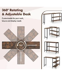 Gouun 360-Degree Rotating Sofa Side Table with Wheels and Storage, 40-60 in