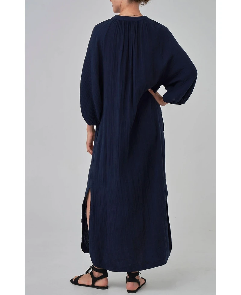 Ocean+Main Women's Avery Long Tie Neck Dress Gauze Caftan