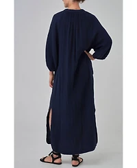 Ocean+Main Women's Avery Long Tie Neck Dress Gauze Caftan