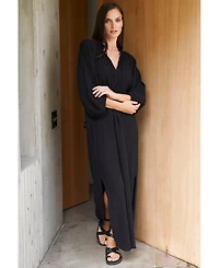 Ocean+Main Women's Avery Long Tie Neck Dress Gauze Caftan