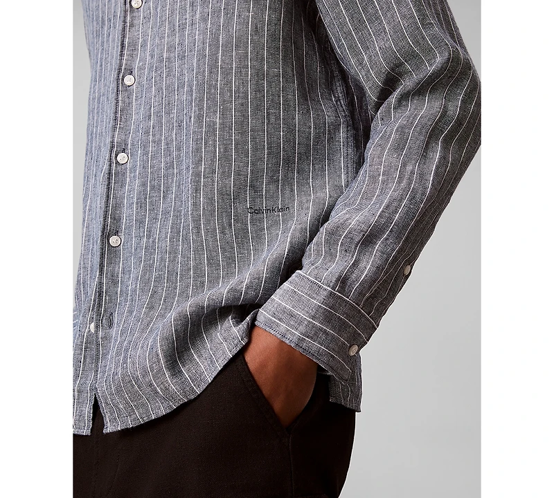 Calvin Klein Men's Yarn-Dyed Pinstripe Linen Classic Shirt