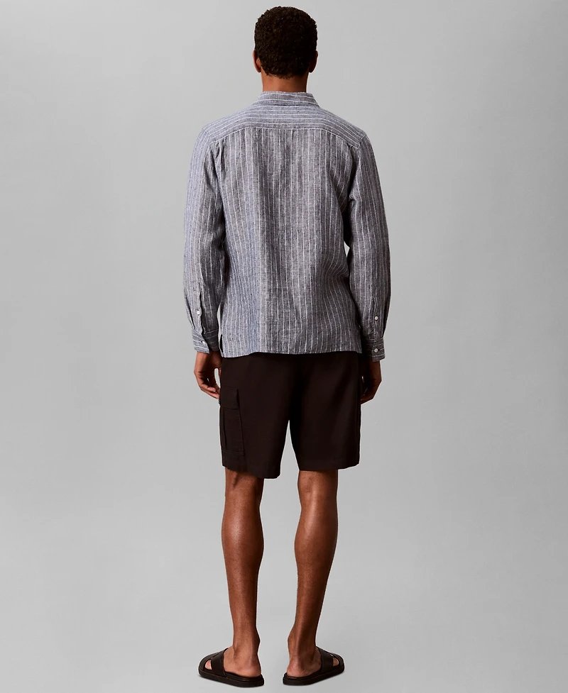 Calvin Klein Men's Yarn-Dyed Pinstripe Linen Classic Shirt