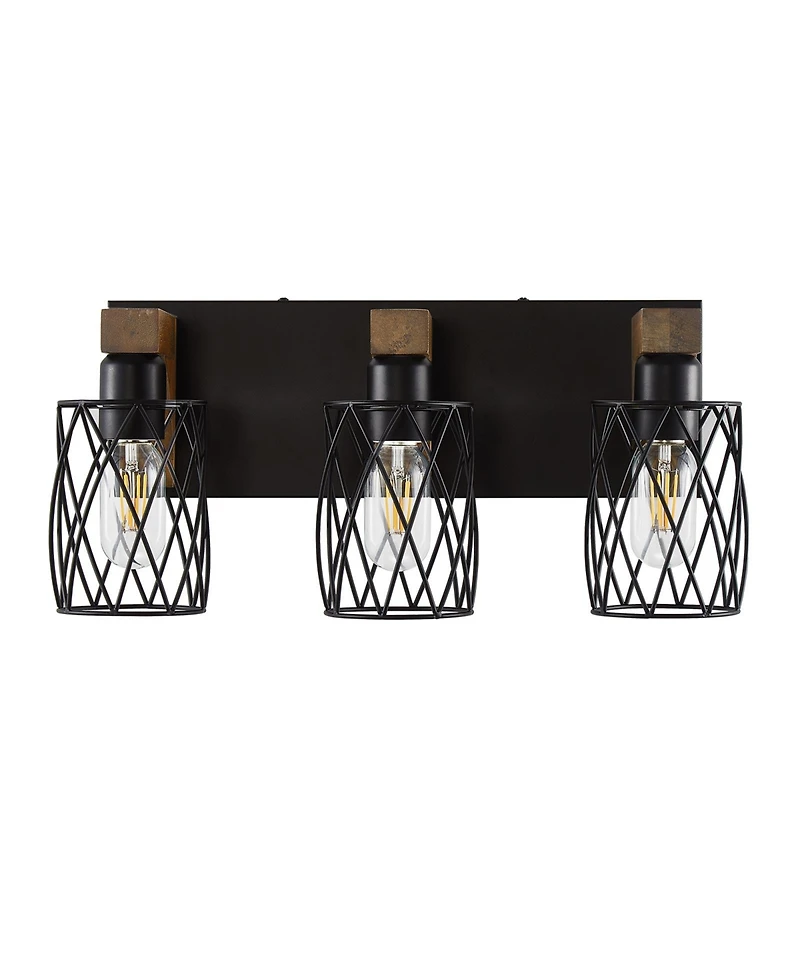 Busdays 3-Light Farmhouse Bathroom Vanity Light, Rustic Wood and Metal Wall Sconce for Mirror