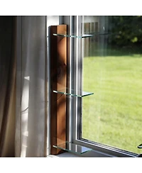 Yigii 3 Tiered Window Sill Plant Shelf Wood Glass Renter Friendly No Drill Indoor Stand