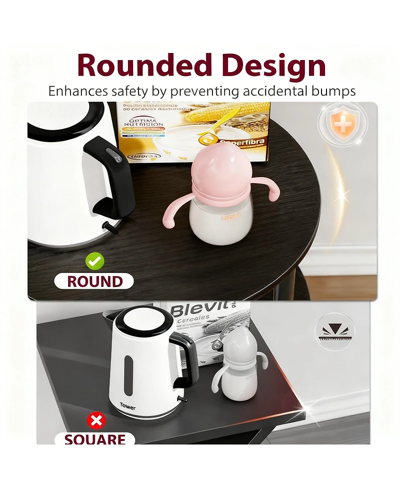 Yigii Small Round End Table 3 Tier Industrial Nightstand Side shelf Bedroom Living Room