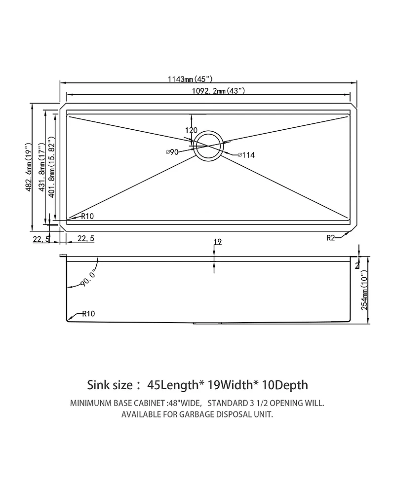 Busdays 45 x 19 x 10 Inch Single Bowl Undermount Workstation Kitchen Sink