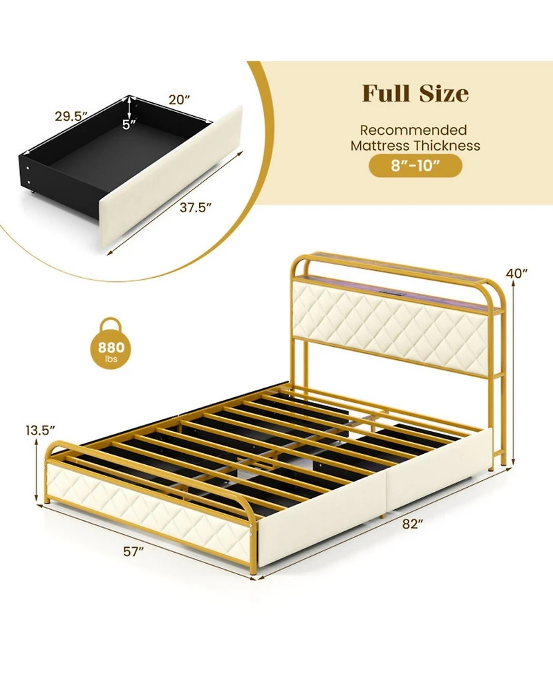 Gouun Full Metal Platform Bed Frame with Led Lights and Charging Station