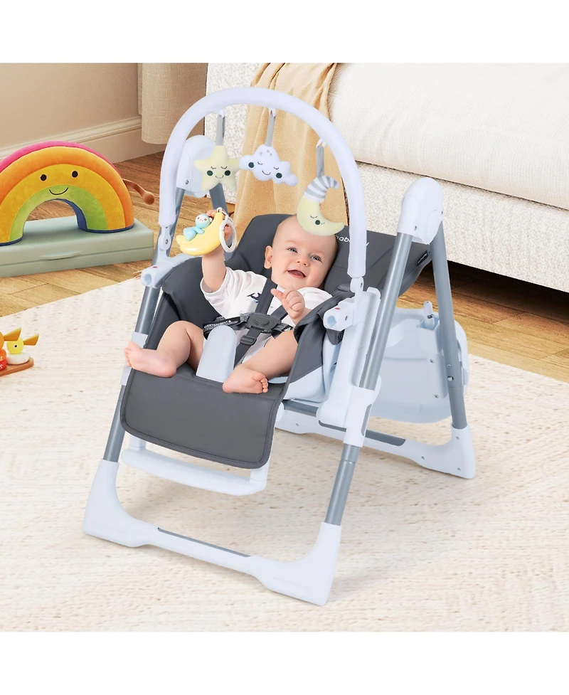 Sugift Foldable Baby High Chair with Adjustable Height and Reclining Seat