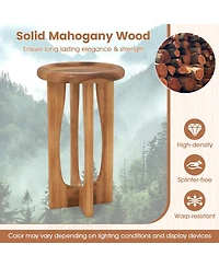 Sugift 14 in Farmhouse Round End Table with Tray Top and Cross Legs