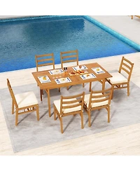 Sugift Outdoor Wooden Dining Chairs Set of Four with Cushioned Seats
