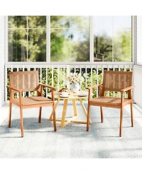 Sugift Acacia Wood Patio Dining Chairs Set of Two with Rattan Design