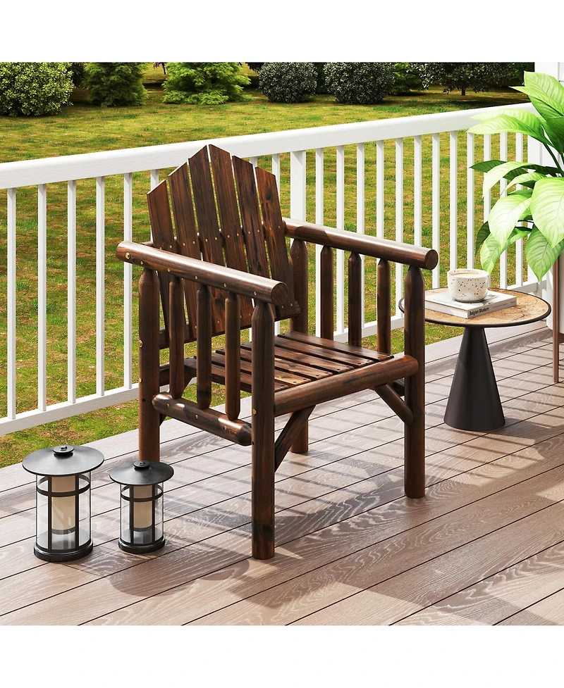 Sugift Outdoor Wooden Patio Dining Chair with Armrests
