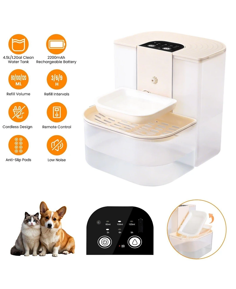 Zeus and Ruta Cordless Pet Water Fountain 4.5L Dual Tank Filtration Automatic Cat Dog Dispenser Easy Clean Design