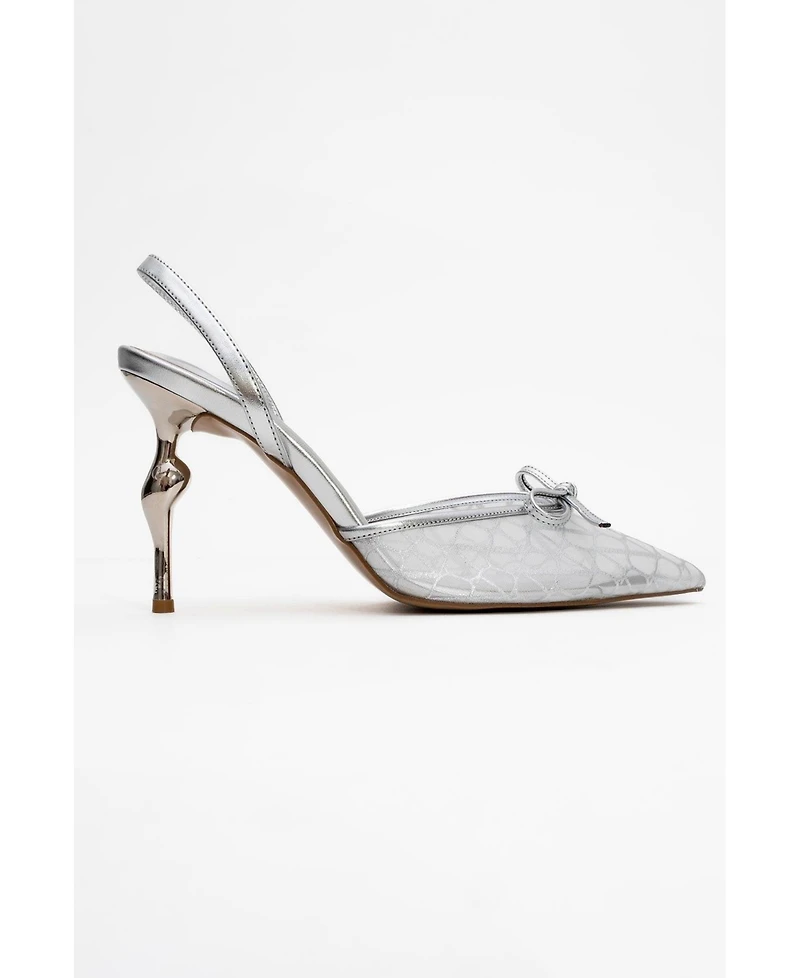 Prologue Shoes Women's Peony Mesh Bow Pointed Toe Pump