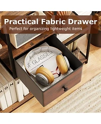 Gouun 40 in Console Table with Fabric Drawer and 4 Staggered Open Shelves