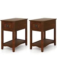 Gouun Set of 2 Retro Narrow End Tables with Drawer and Open Shelf