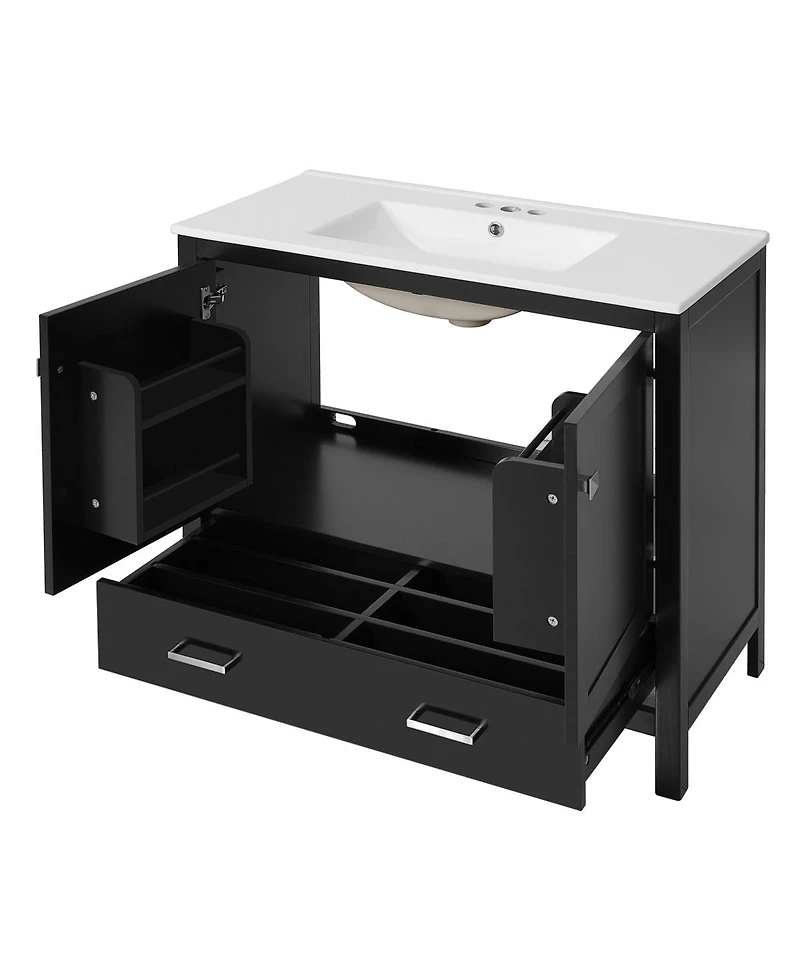 Sillysis 72 Inch Double Bathroom Vanity Set with Ceramic Sinks, Solid Wood Cabinet, Ample Storage and Soft Close Doors, Modern Freestanding