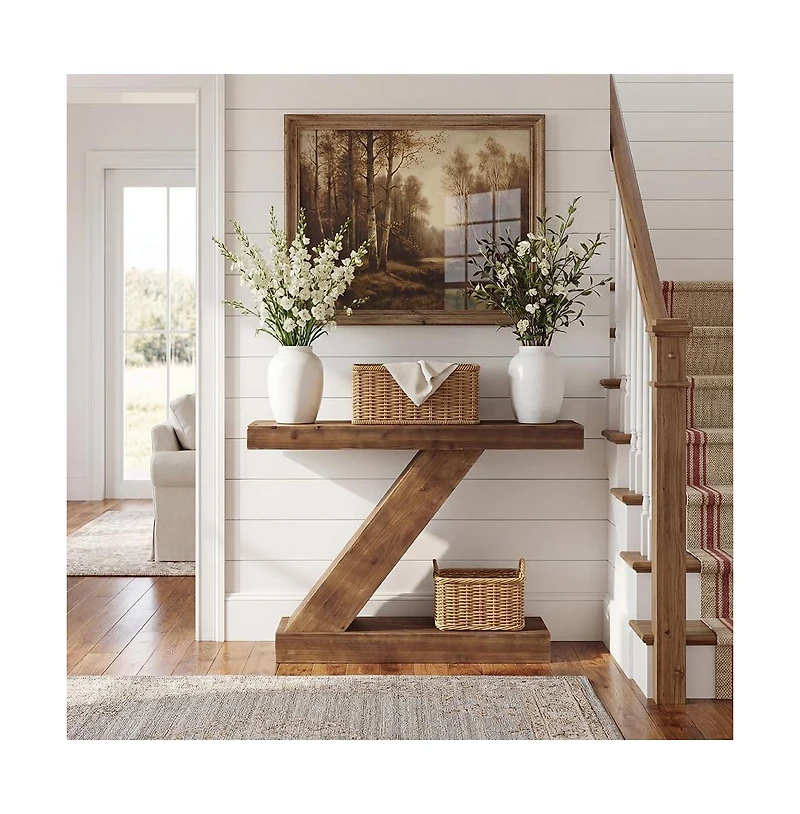 Tribesigns 41.3” Solid Wood Console Table, Z-Shaped Entryway Table, Mid-Century Modern Sofa Table