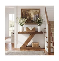 Tribesigns 41.3” Solid Wood Console Table, Z-Shaped Entryway Table, Mid-Century Modern Sofa Table