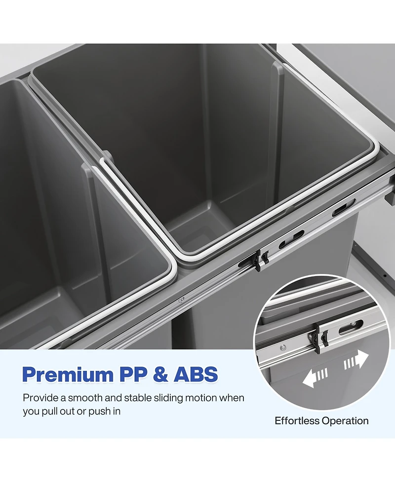 Tribesigns Dual Compartment Under Counter Kitchen Cabinet Pull-Out Trash Can, Slide-Out Waste Bin with Lid