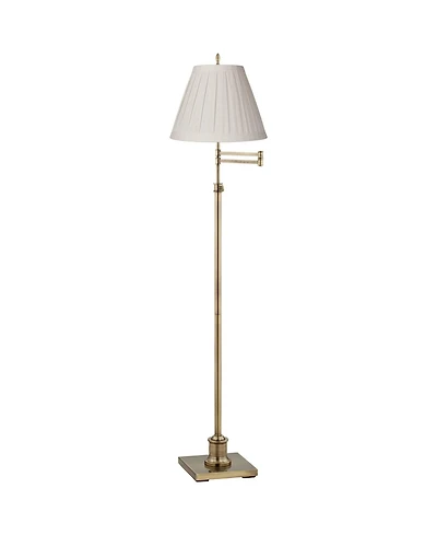 360 Lighting Swing Arm Floor Lamp 70" Tall Antique Brass Box Pleated Cream Linen Drum Shade for Living Room Reading Bedroom
