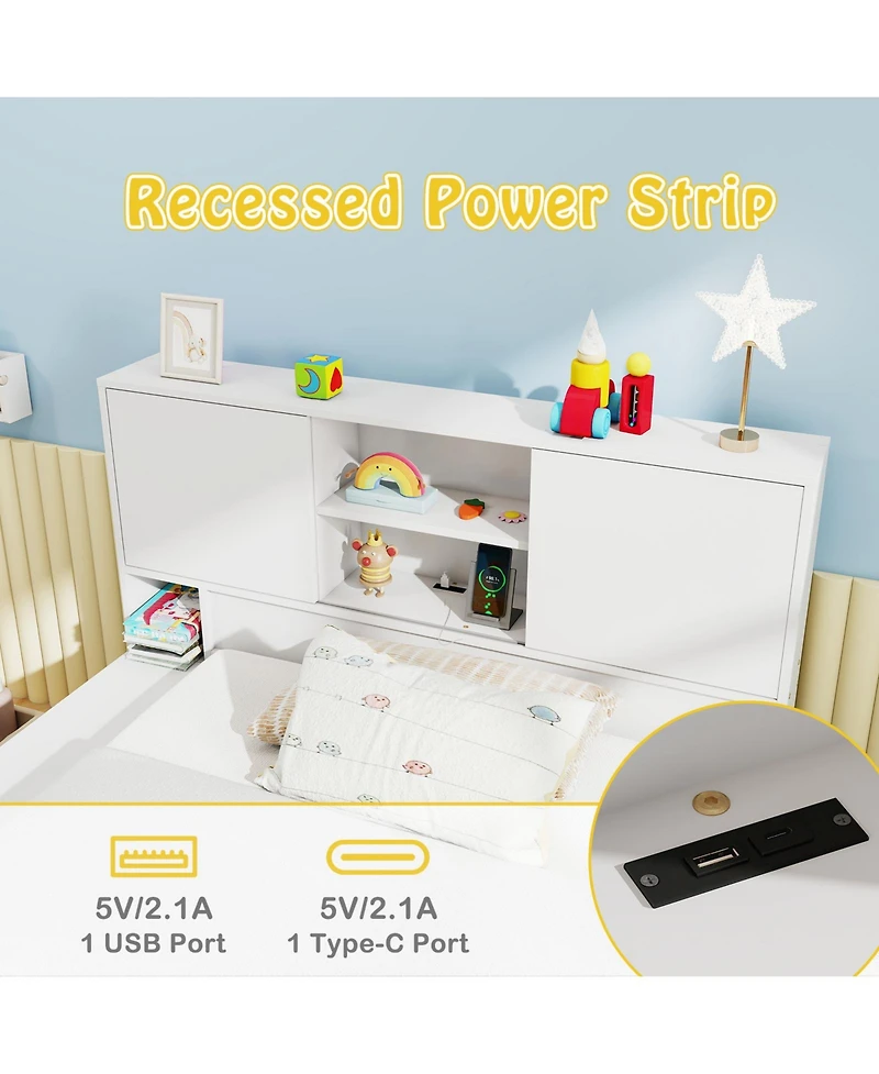 Sugift Bed Frame with Trundle and Built In Power Outlets