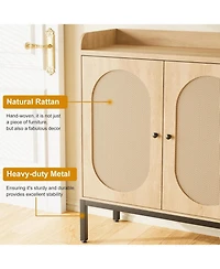 gaomon Oak Rattan 3-Door Shoe Cabinet - 8-Tier Adjustable Shelves Freestanding Large Entryway Storage