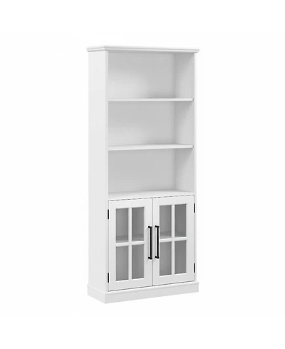 Yigii Tall 5 Shelf Bookcase Glass Doors Modern Farmhouse Storage Living Room Office