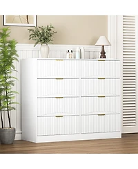 Flynama 8 Drawer Transitional White Dresser Space Saving Cabinet for Entryway Home Furniture With Spacious Drawers Easy Assembly