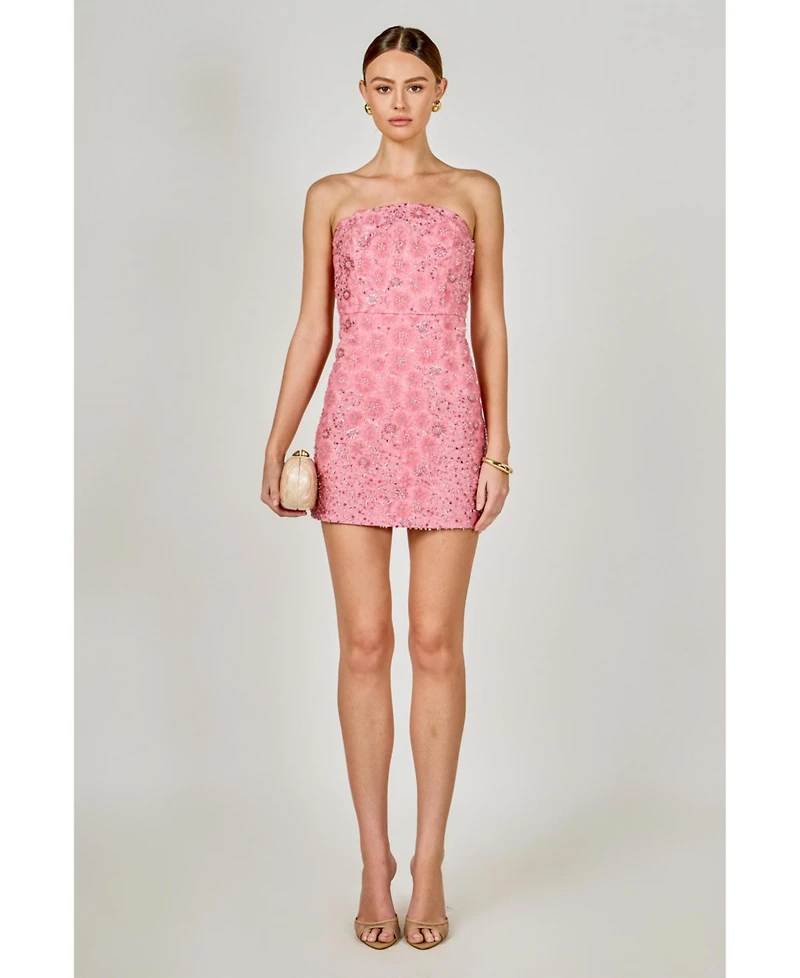 endless rose Women's Sequins Lace Strapless Mini Dress