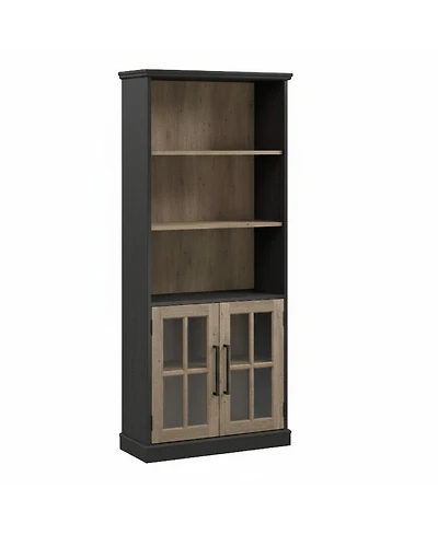 Yigii Tall 5 Shelf Bookcase Glass Doors Modern Farmhouse Storage Living Room Office