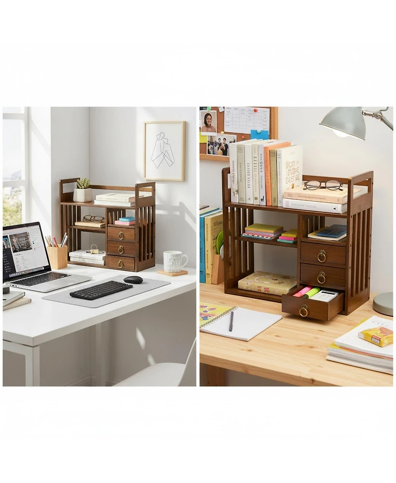 Yigii Wood Desktop Bookshelf Organizer 3 Drawers Sturdy Storage Shelves Office Home