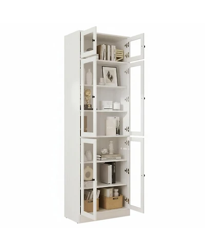 Yigii 85.5" H 7 Tier Bookshelf with Glass Doors White Large Storage Bookcase for Living Room Office