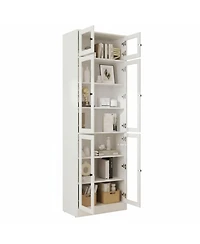 Yigii 85.5" H 7 Tier Bookshelf with Glass Doors White Large Storage Bookcase for Living Room Office