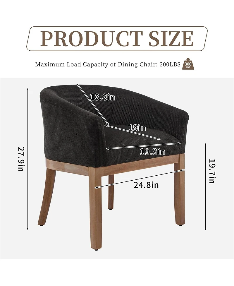 Rainsken Barrel Dining Chair, Farmhouse Linen Upholstered Kitchen Chair with Solid Wood Legs, Arms for Living Room, Dining Room, Set Of 1