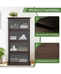 Rainsken Display Cabinet with 4 Flip up Glass Doors, 4-Tier Versatile Storage Organizer, Antique Bookcase for Living Room