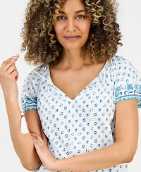 Style & Co Petite Split-Neck Flutter-Sleeve Printed Knit Top, Macy's Exclusive