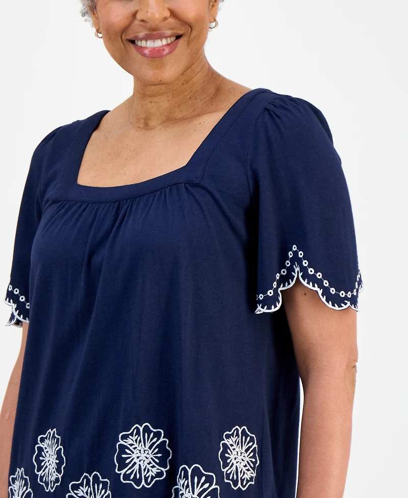 Style & Co Petite Embroidered Scalloped Knit Top, Macy's Exclusive