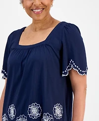 Style & Co Petite Embroidered Scalloped Knit Top, Macy's Exclusive
