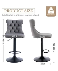 Rainsken Velvet Bar Stools Set Adjustable Swivel Counter Height Chairs Footrest and Nailhead Trim for Home Pub