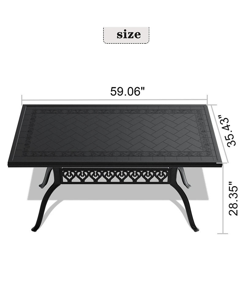 Clihome Cast Aluminum Patio Dining Table With Black Frame and Carved Texture on the Tabletop