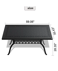 Clihome Cast Aluminum Patio Dining Table With Black Frame and Carved Texture on the Tabletop