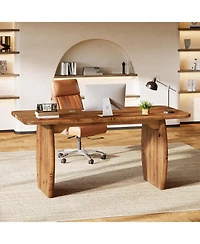 Tribesigns 63-Inch Solid Wood Executive Desk, Large Office Computer Desk with Sturdy Wooden Legs, Farmhouse Writing Table