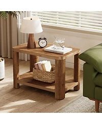 Tribesigns Solid Wood End Table, Farmhouse Side Table with 2-Tier Storage Shelf, Rectangle Bedside Nightstand, Accent Nightstand
